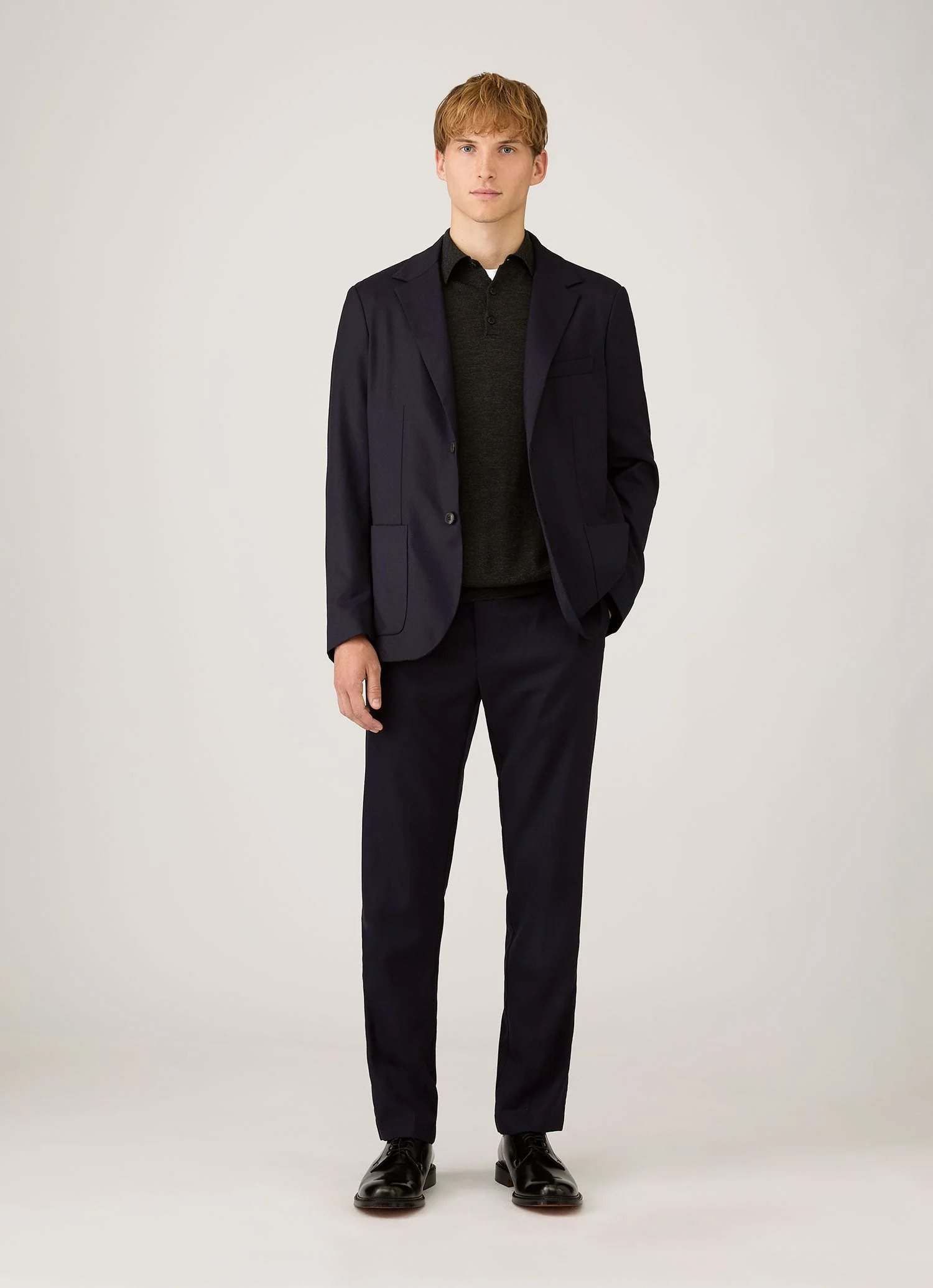 Men's Extra-Fine Merino Knitted Polo Shirt in Charcoal Melange - Image 3