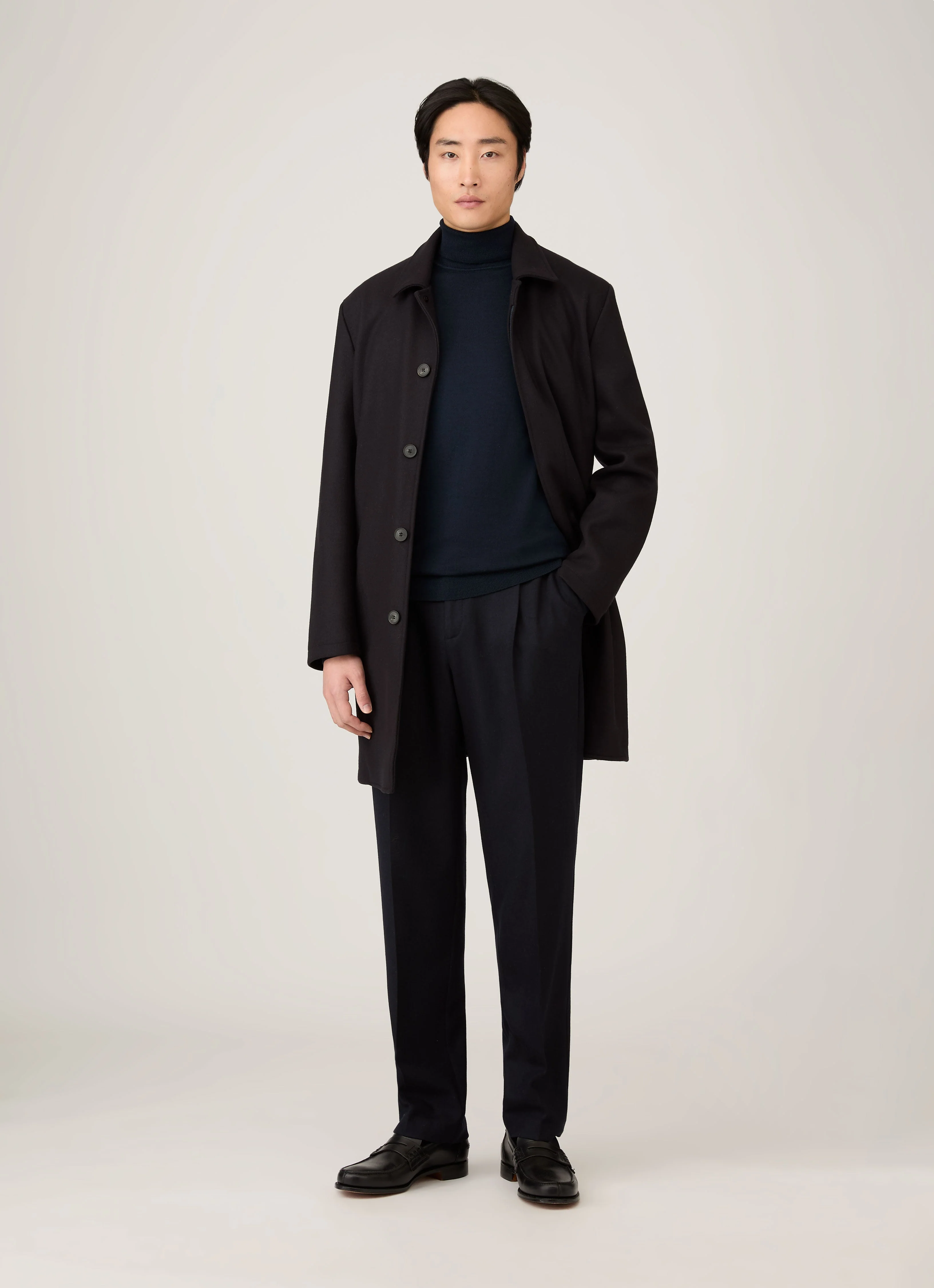 Men's Extra-Fine Merino Roll Neck in Navy - Image 3