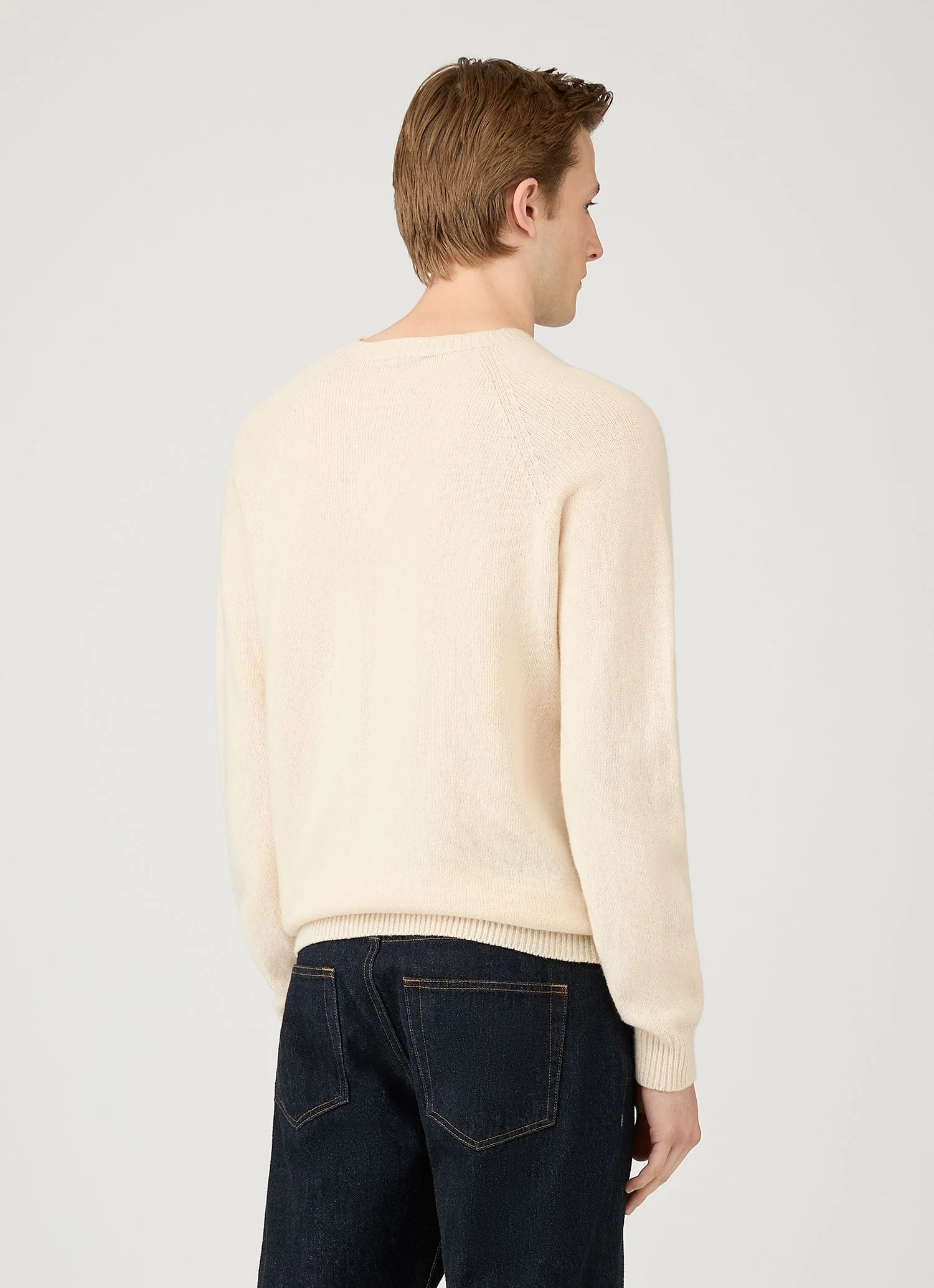 Men's Lambswool Crew Neck Jumper in Ecru - Image 5