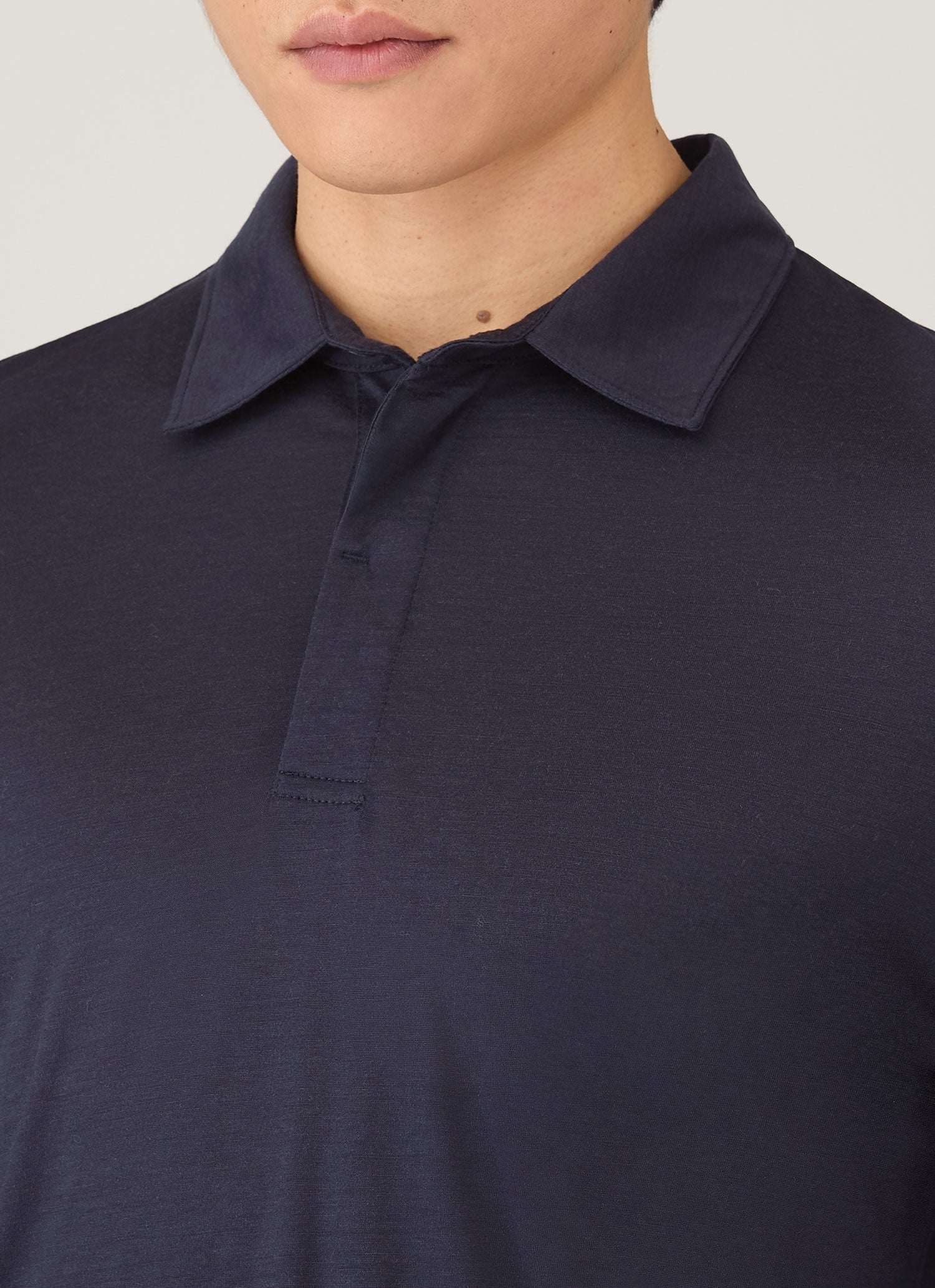 Men's Long Sleeve Ultra-Fine Merino Polo Shirt in Navy - Image 6