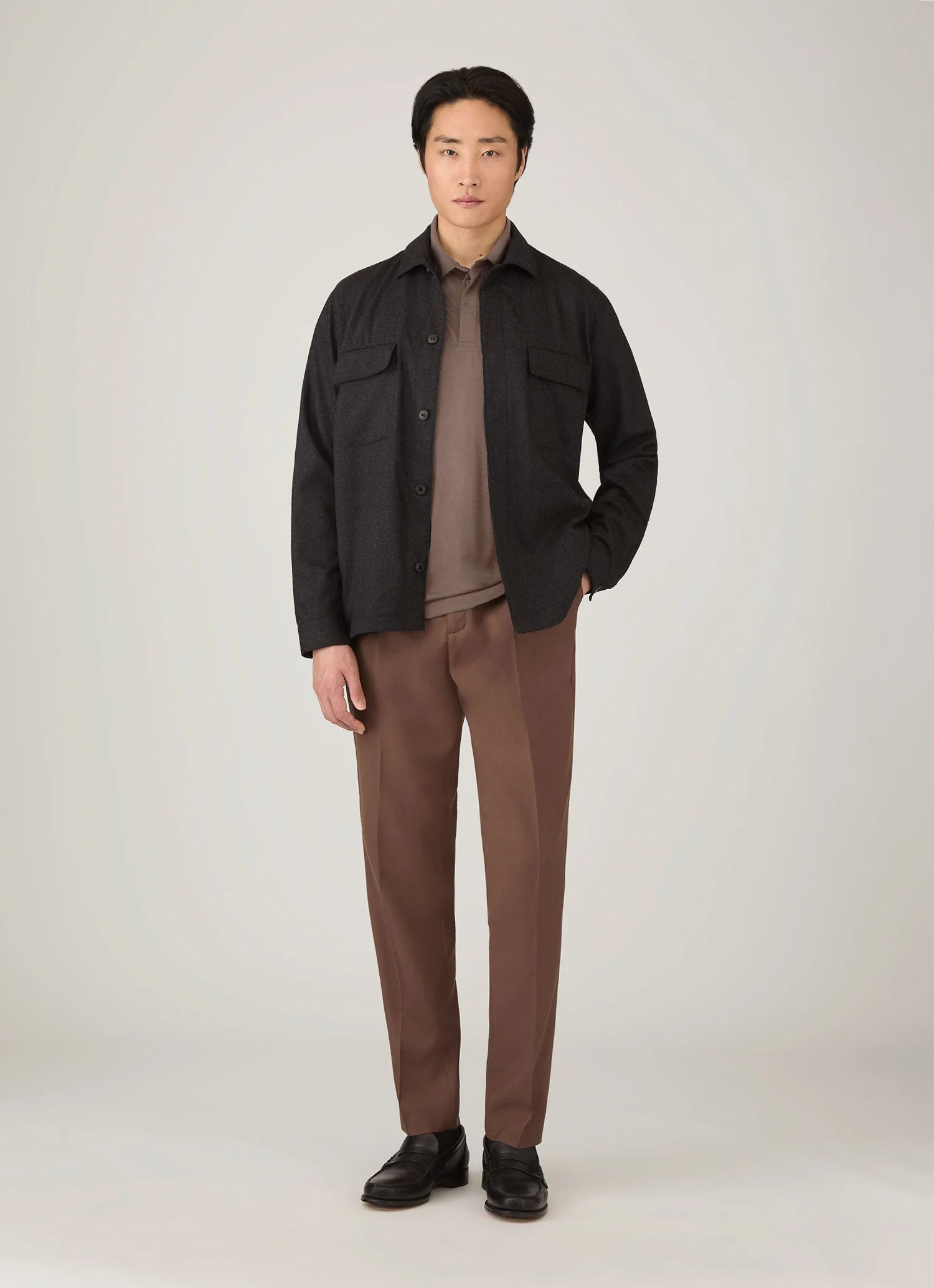 Men's Long Sleeve Ultra-Fine Merino Polo Shirt in Sandstone - Image 3