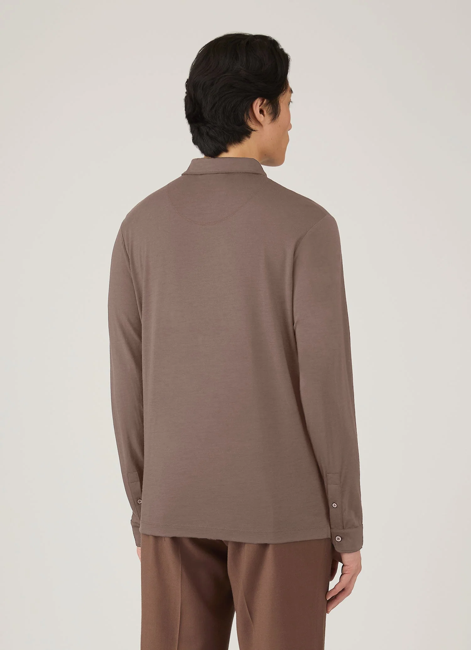 Men's Long Sleeve Ultra-Fine Merino Polo Shirt in Sandstone - Image 5