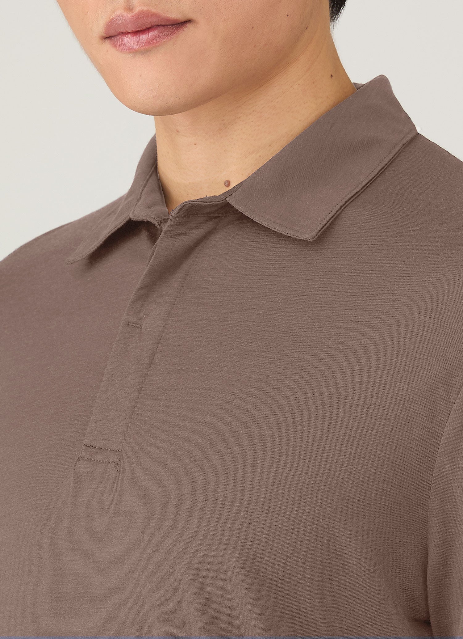 Men's Long Sleeve Ultra-Fine Merino Polo Shirt in Sandstone - Image 6
