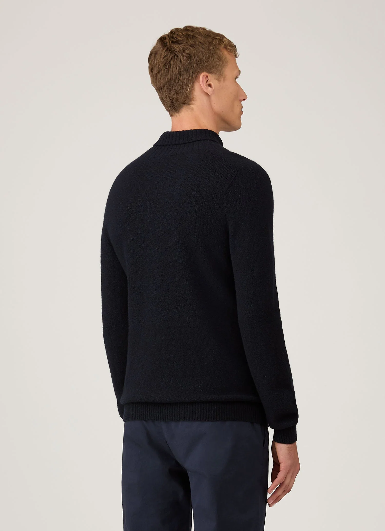Men's Lambswool Roll Neck in Dark Navy Mouline - Image 5