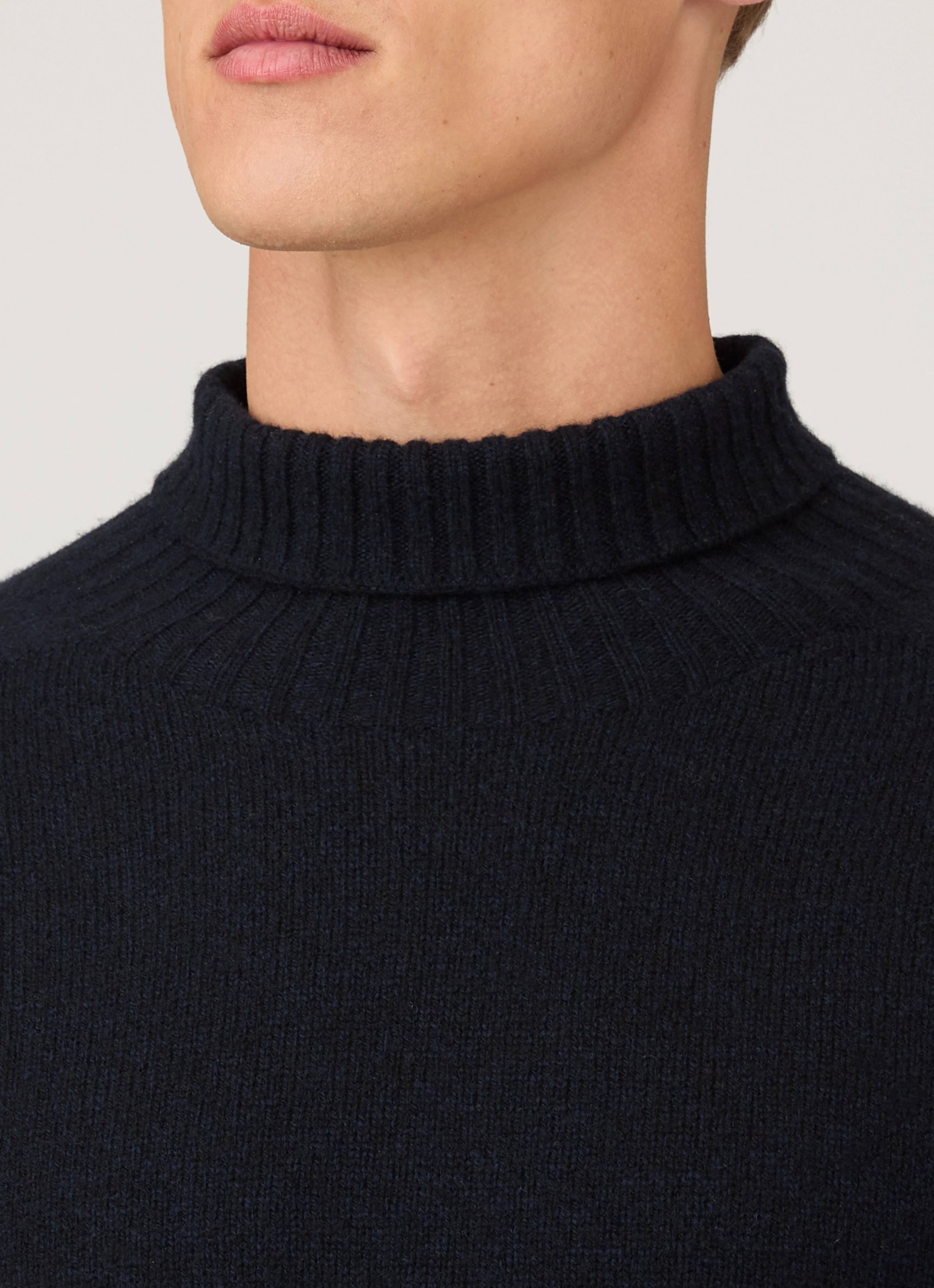 Men's Lambswool Roll Neck in Dark Navy Mouline - Image 6