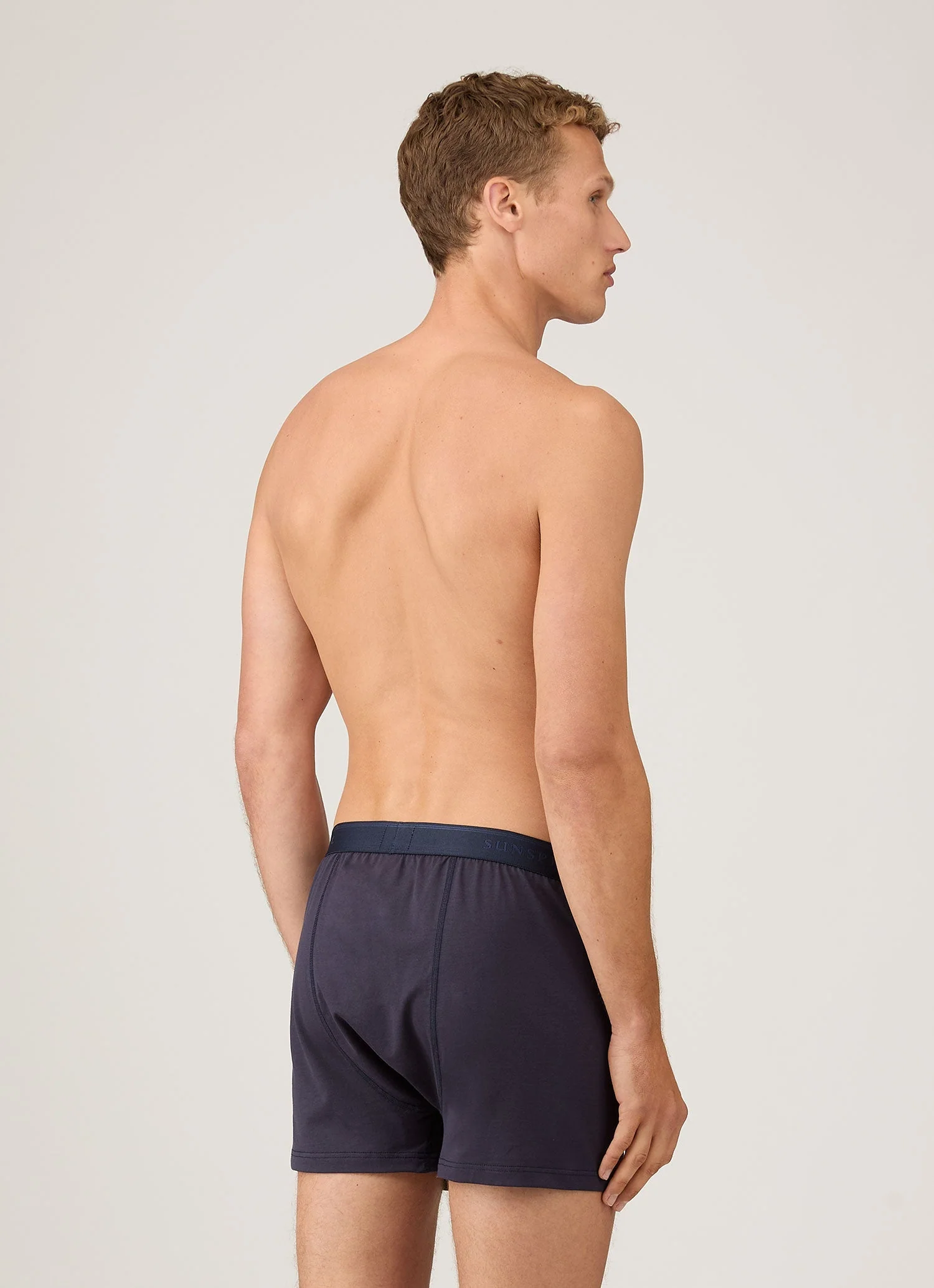 Men's Superfine Cotton One-Button Boxer Short in Navy - Image 3