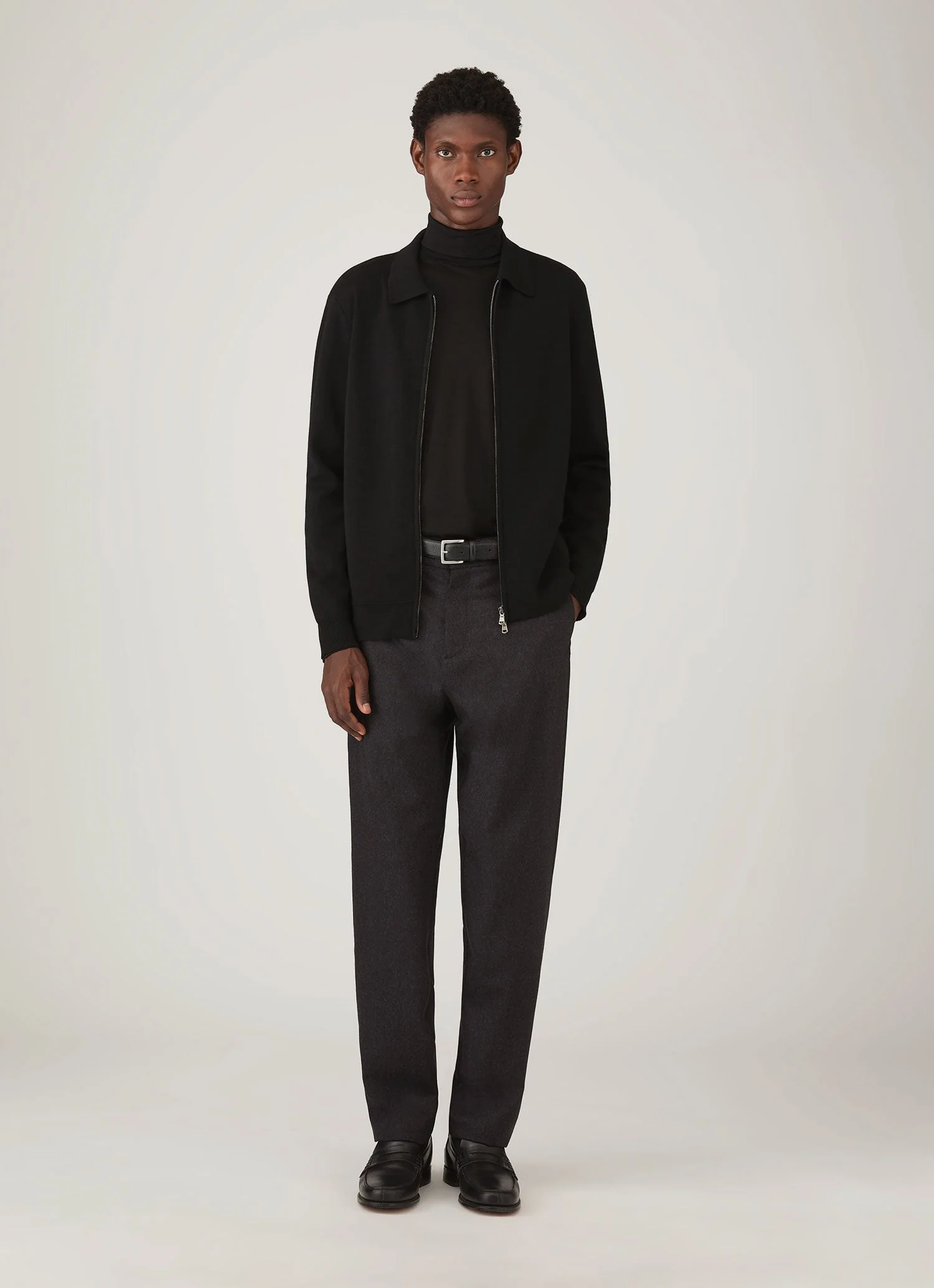 Men's Ultra-Fine Merino Roll Neck in Black - Image 3