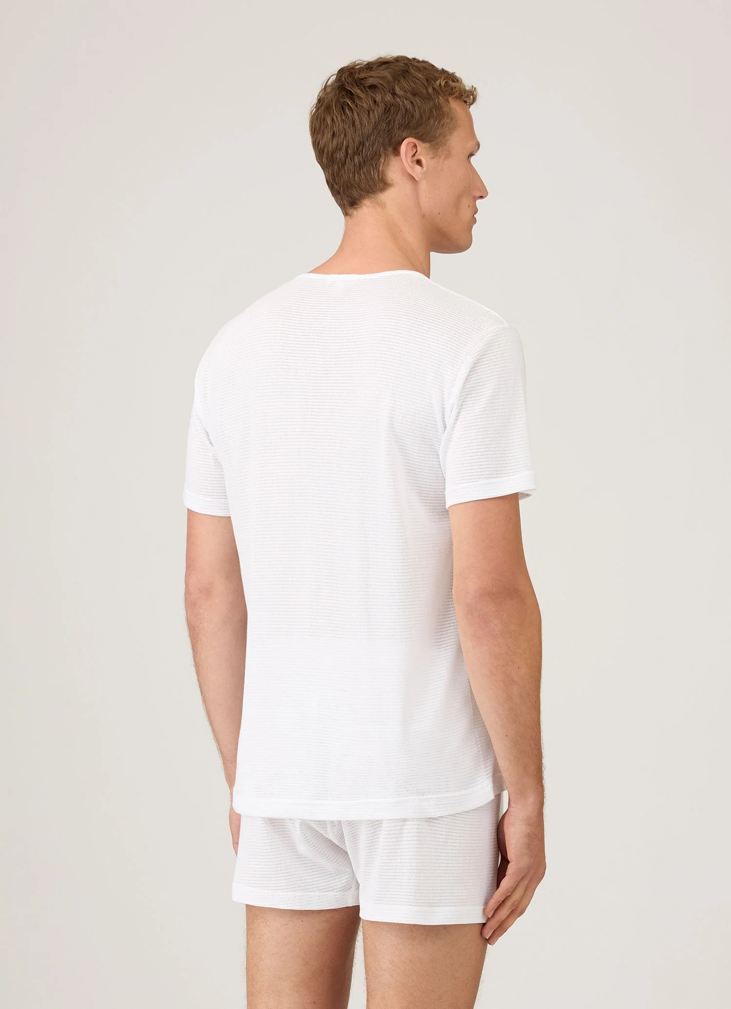 Men's Cellular Cotton V-neck Underwear T-shirt in White - Image 3
