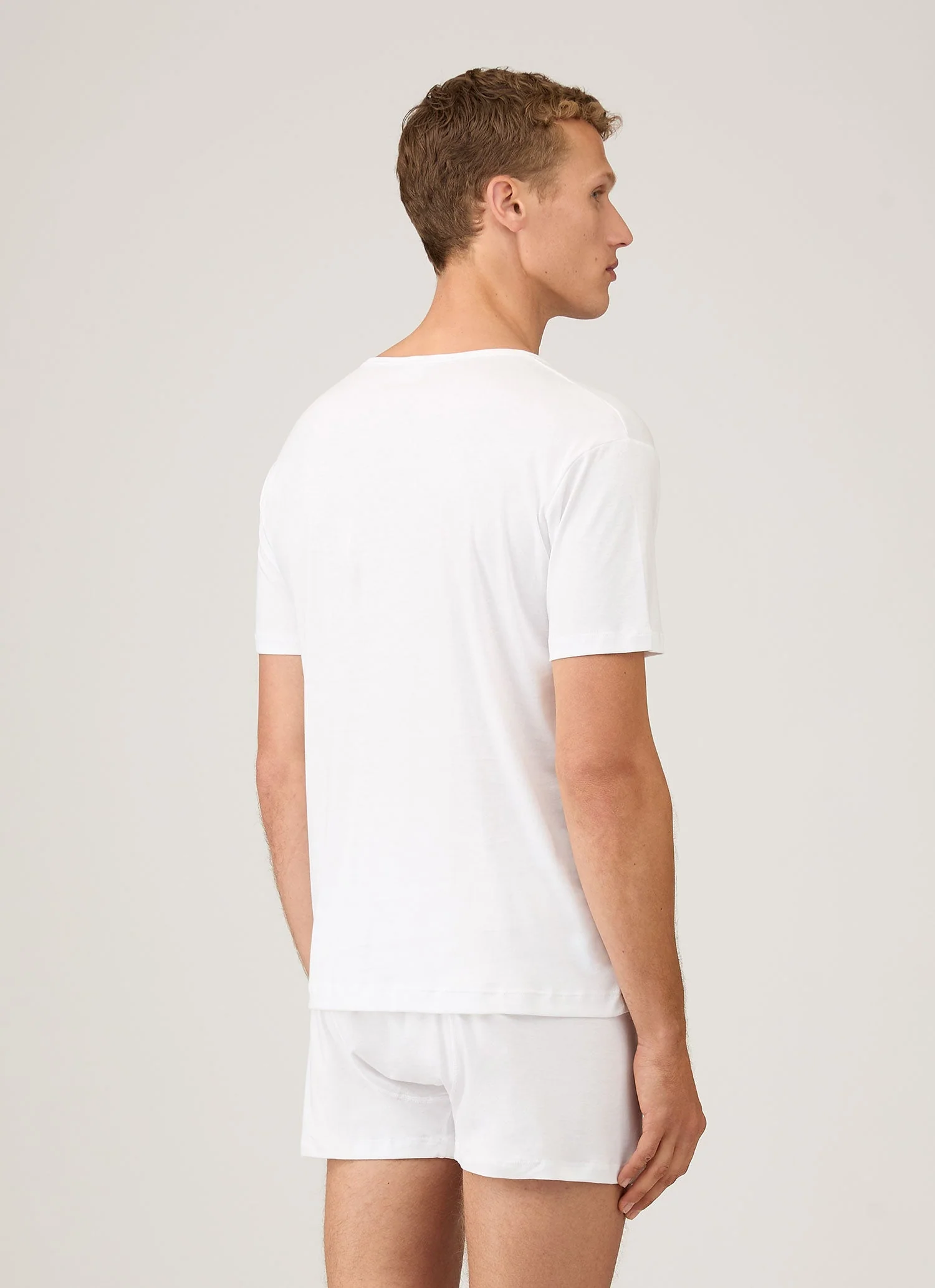 Men's Sea Island Cotton V-neck Underwear T-shirt in White - Image 3